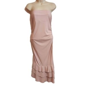 Express Y2K Strapless Shirred Ruffle Bodycon Knit Dress Pink 14